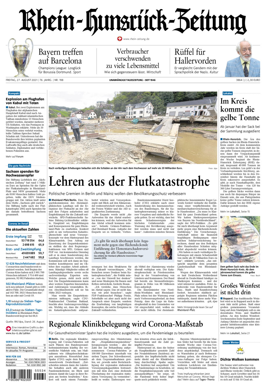 Rhein-Hunsrück-Zeitung vom Freitag, 27.08.2021