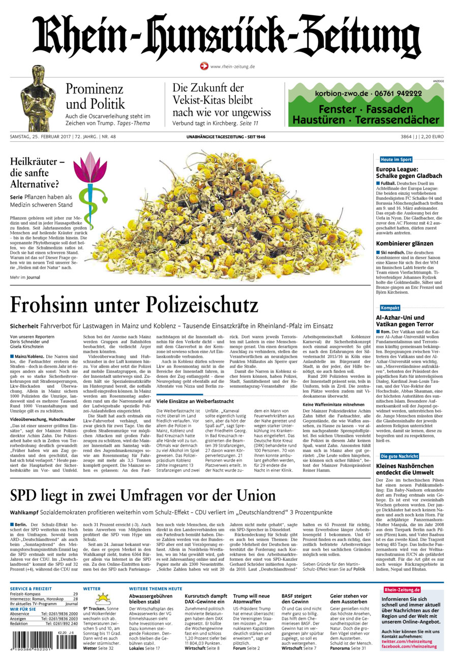 Rhein-Hunsrück-Zeitung vom Samstag, 25.02.2017