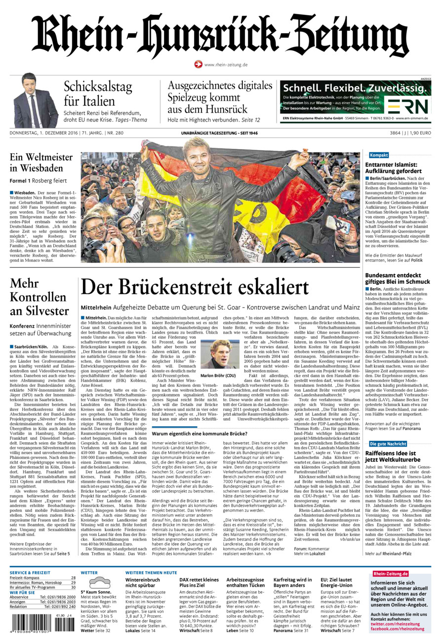 Rhein-Hunsrück-Zeitung vom Donnerstag, 01.12.2016