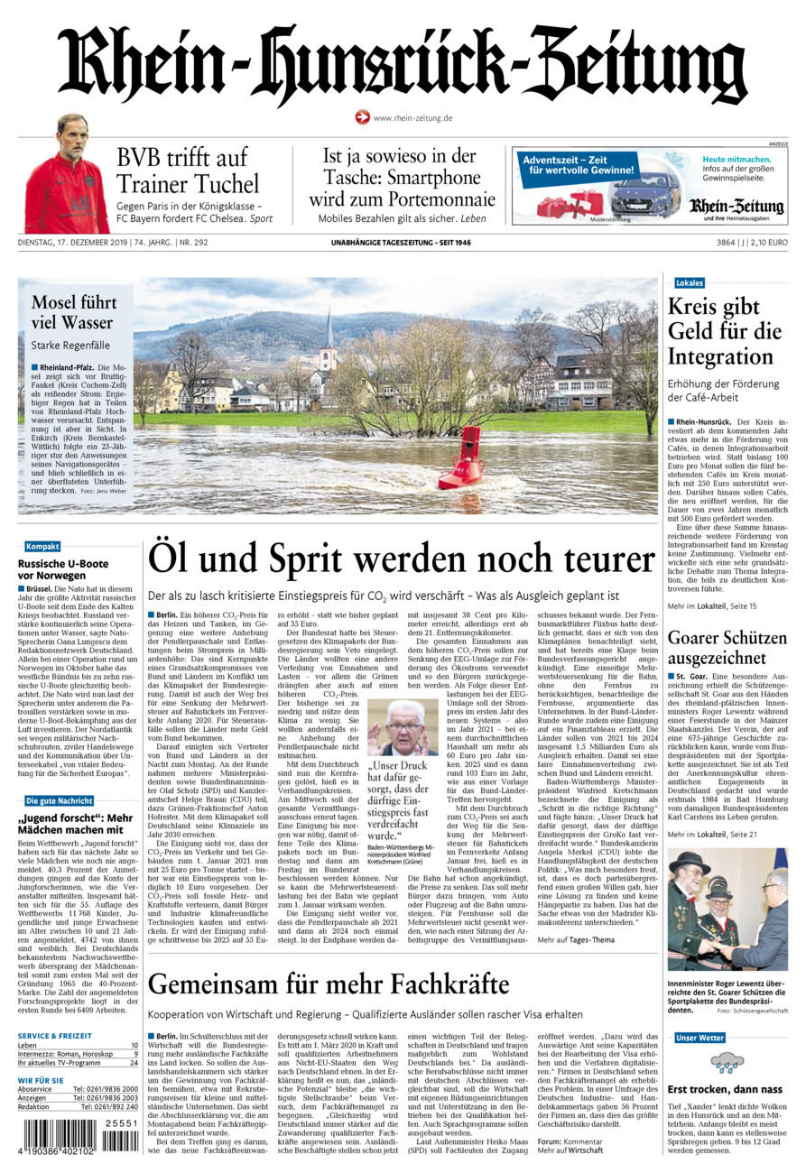 Rhein-Hunsrück-Zeitung vom Dienstag, 17.12.2019