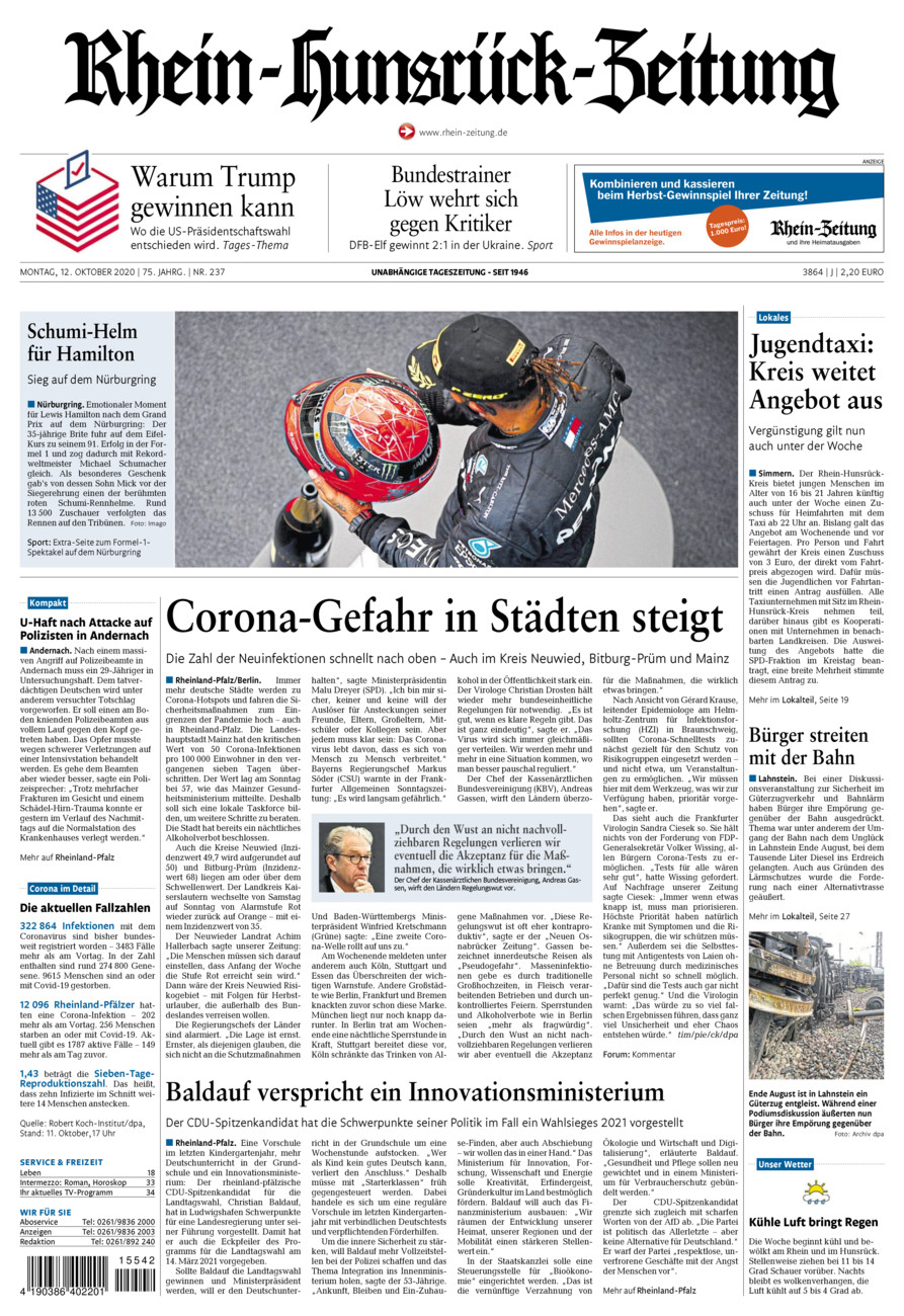 Rhein-Hunsrück-Zeitung vom Montag, 12.10.2020