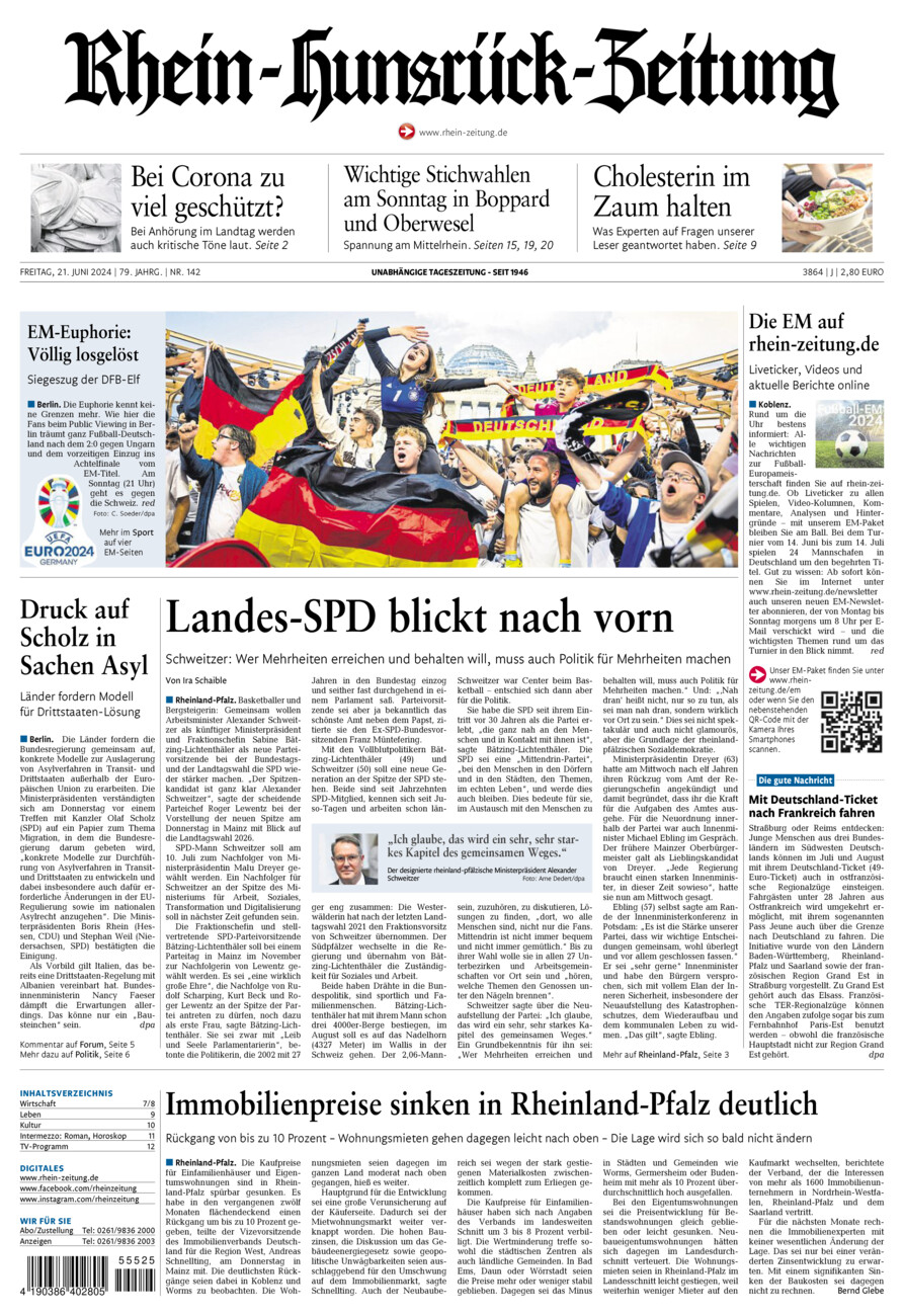 Rhein-Hunsrück-Zeitung vom Freitag, 21.06.2024