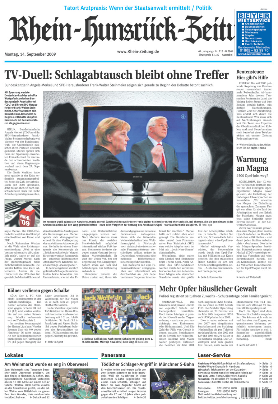 Rhein-Hunsrück-Zeitung vom Montag, 14.09.2009