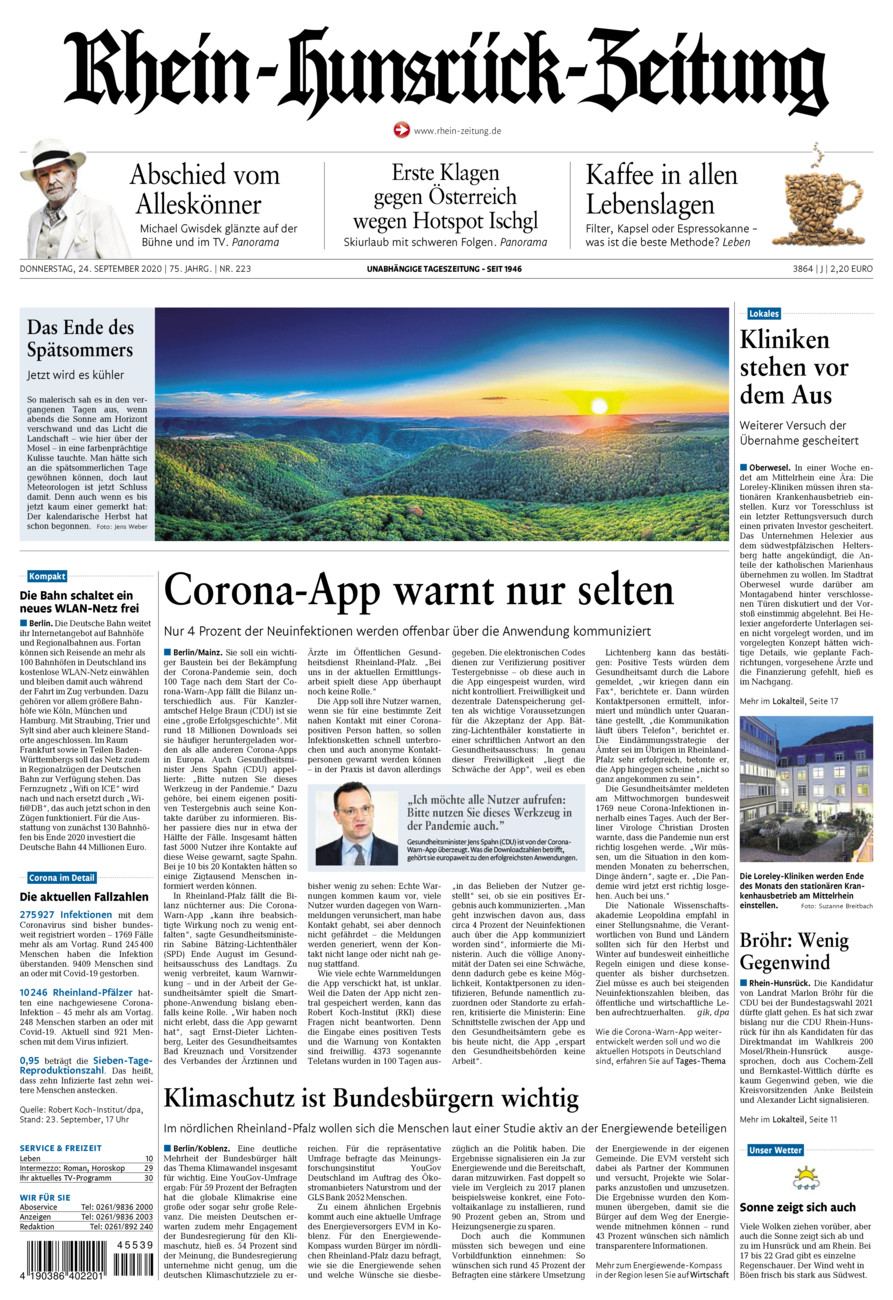Rhein-Hunsrück-Zeitung vom Donnerstag, 24.09.2020