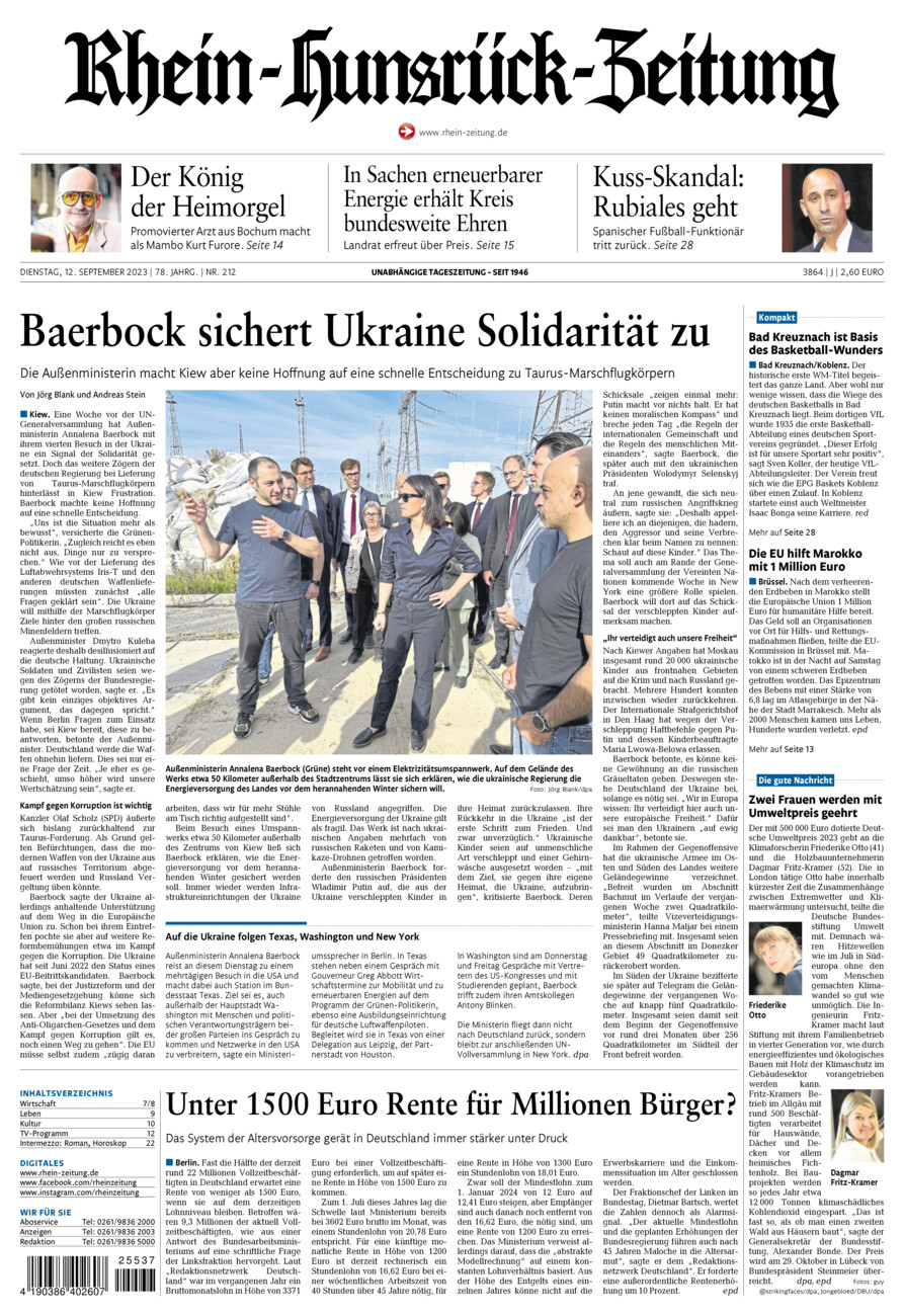 Rhein-Hunsrück-Zeitung vom Dienstag, 12.09.2023