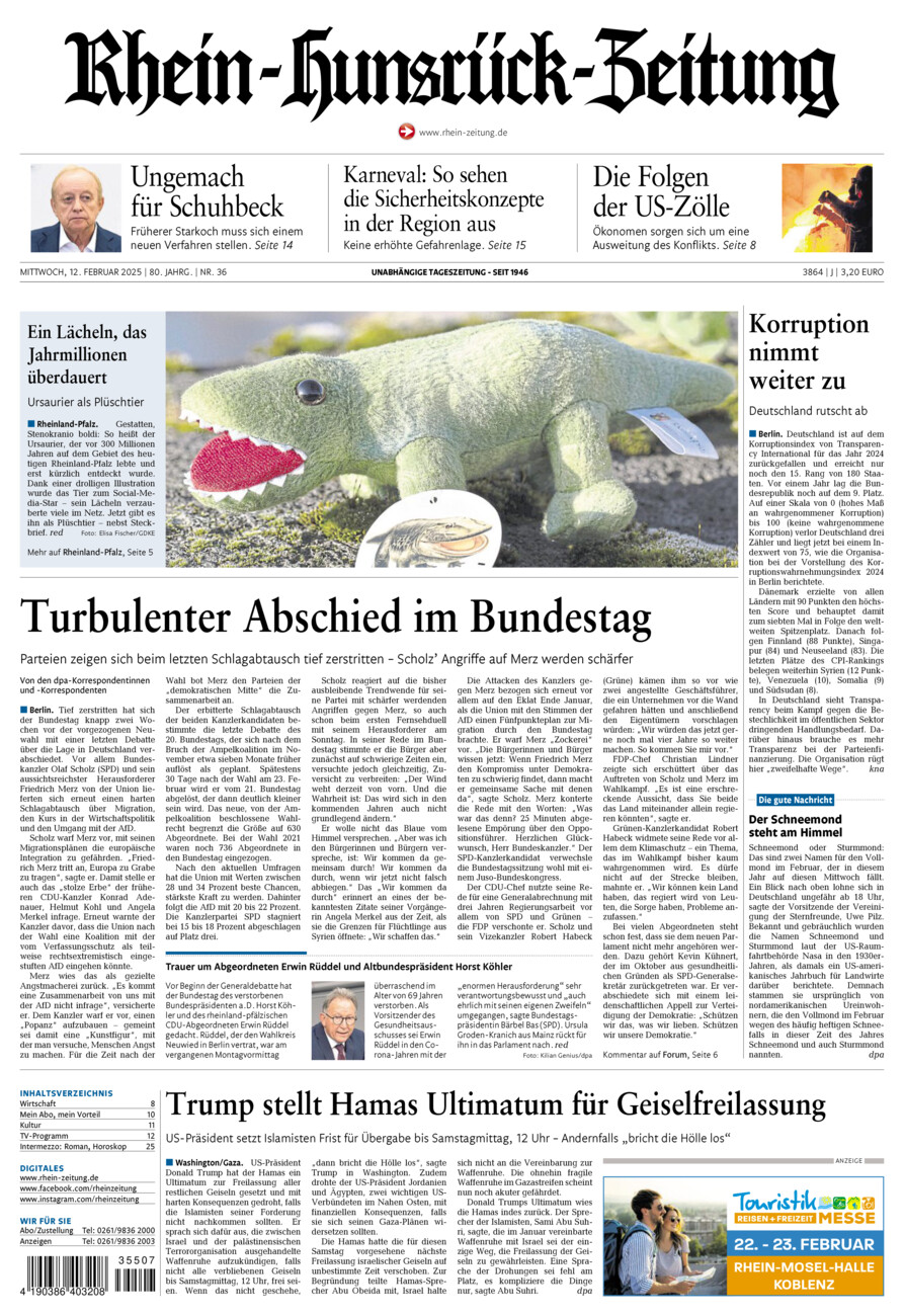 Rhein-Hunsrück-Zeitung vom Mittwoch, 12.02.2025