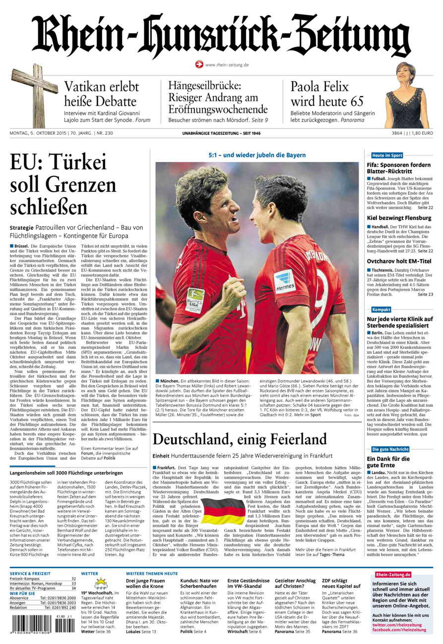 Rhein-Hunsrück-Zeitung vom Montag, 05.10.2015