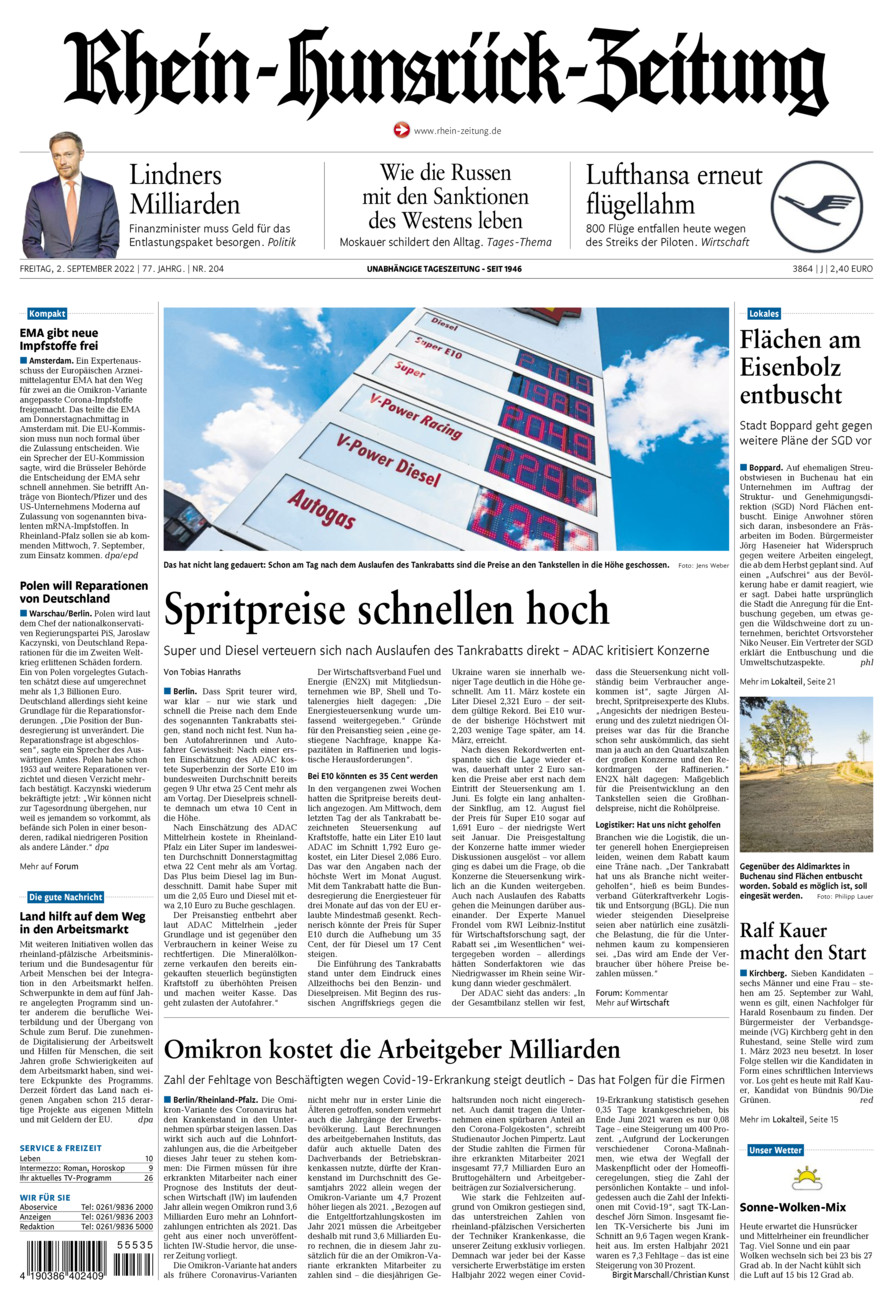 Rhein-Hunsrück-Zeitung vom Freitag, 02.09.2022