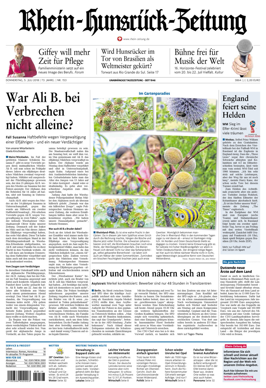 Rhein-Hunsrück-Zeitung vom Donnerstag, 05.07.2018