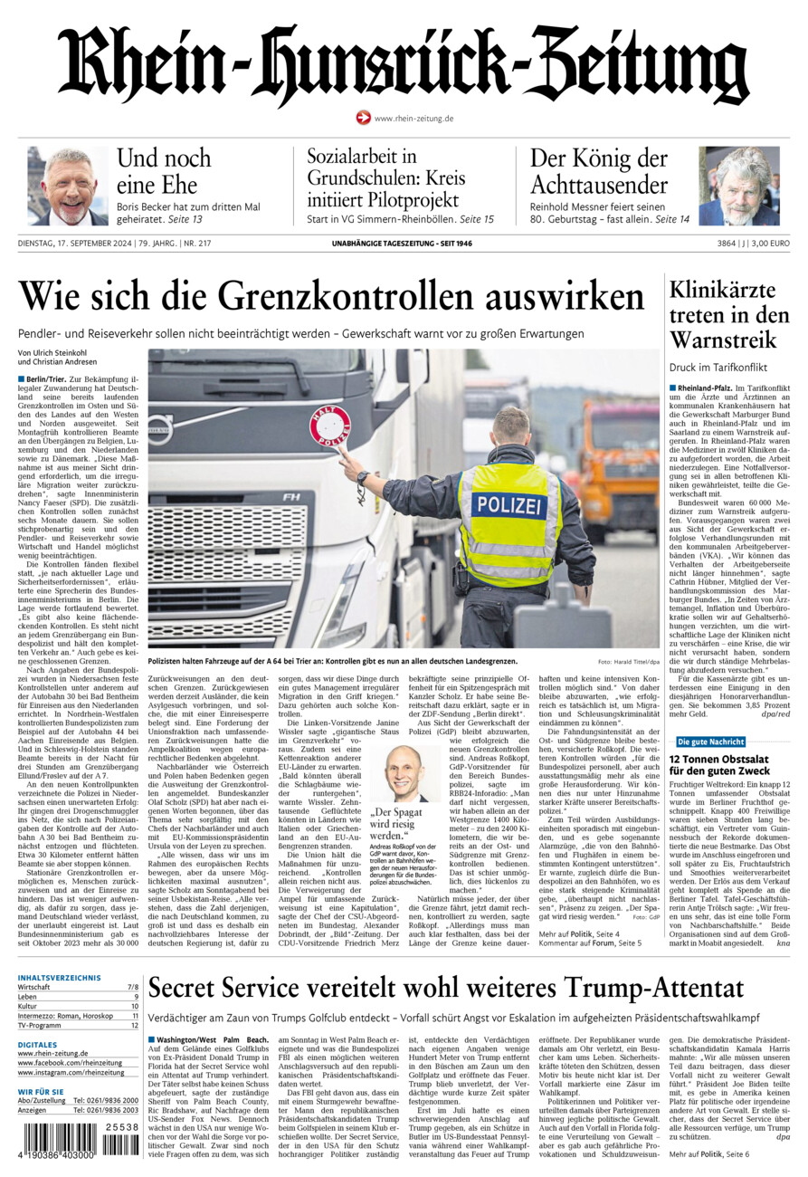 Rhein-Hunsrück-Zeitung vom Dienstag, 17.09.2024