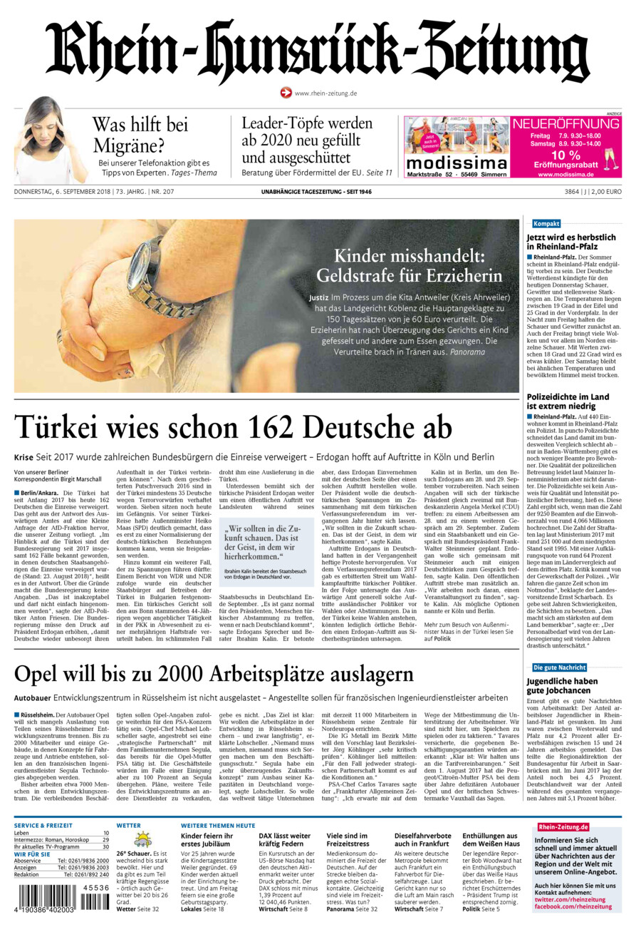 Rhein-Hunsrück-Zeitung vom Donnerstag, 06.09.2018