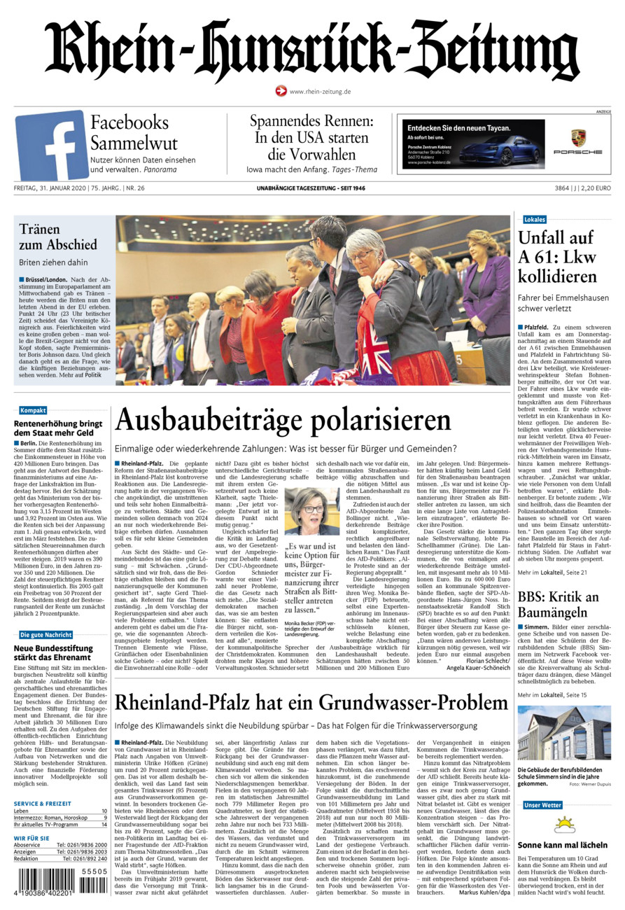 Rhein-Hunsrück-Zeitung vom Freitag, 31.01.2020