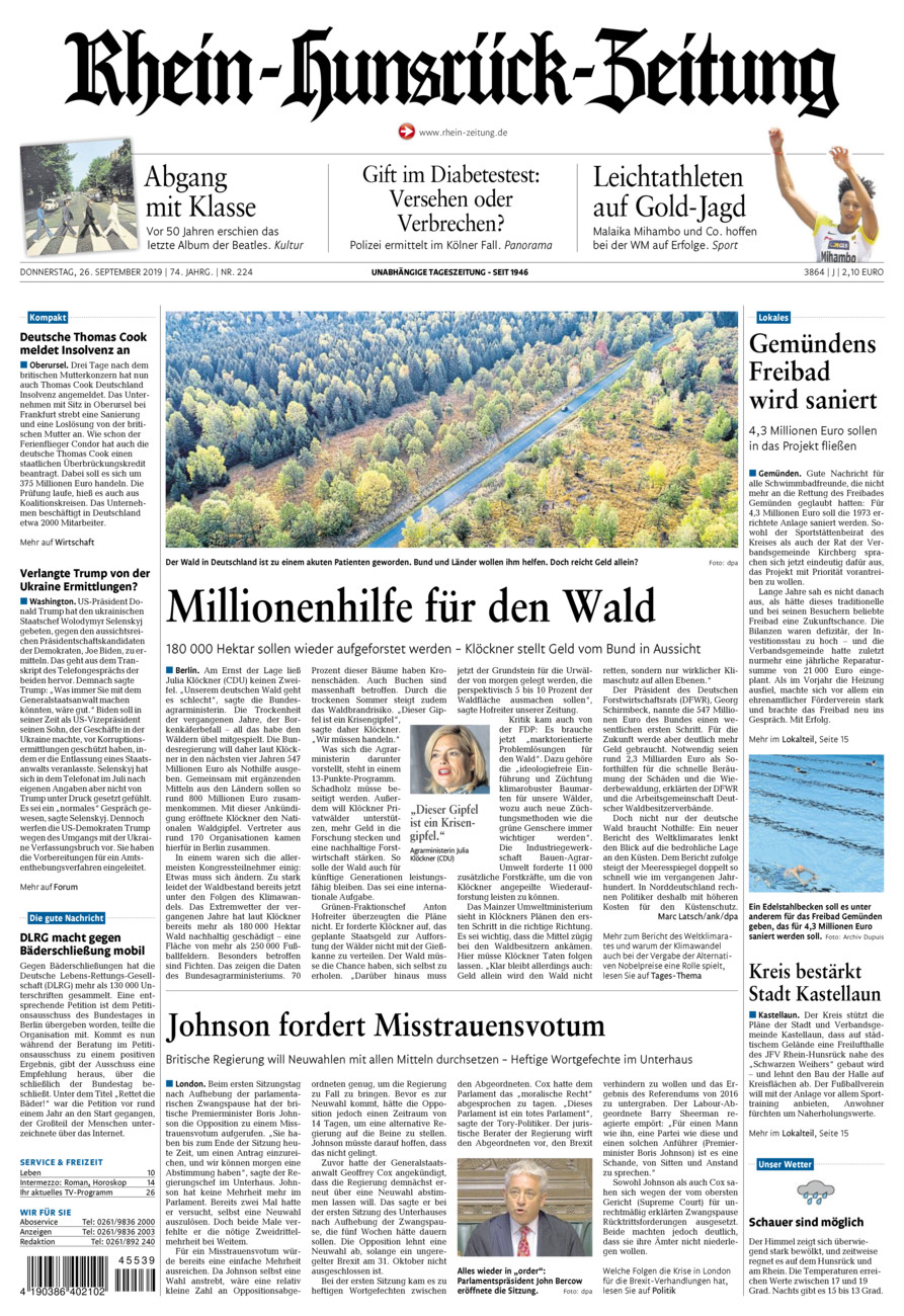 Rhein-Hunsrück-Zeitung vom Donnerstag, 26.09.2019
