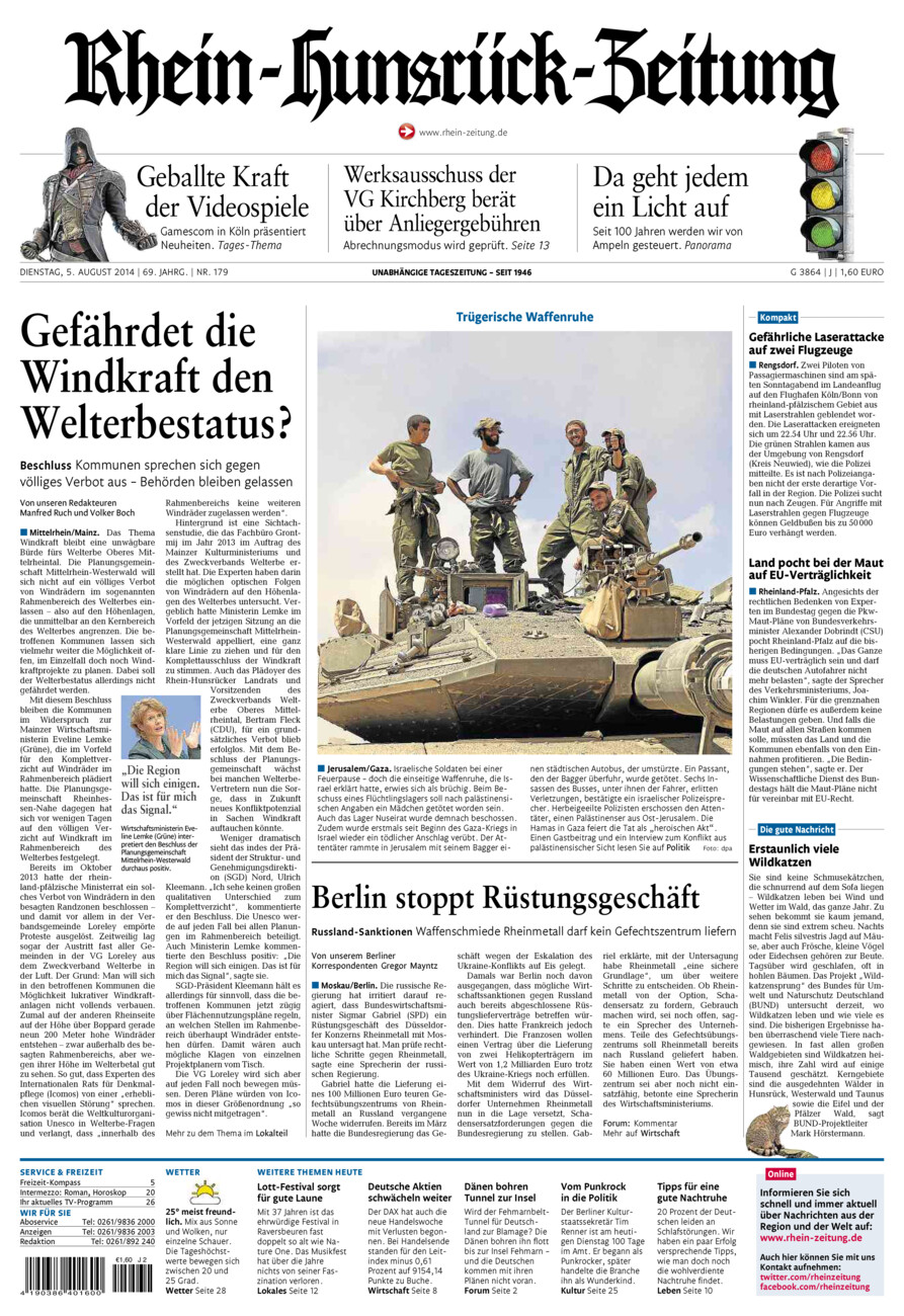 Rhein-Hunsrück-Zeitung vom Dienstag, 05.08.2014