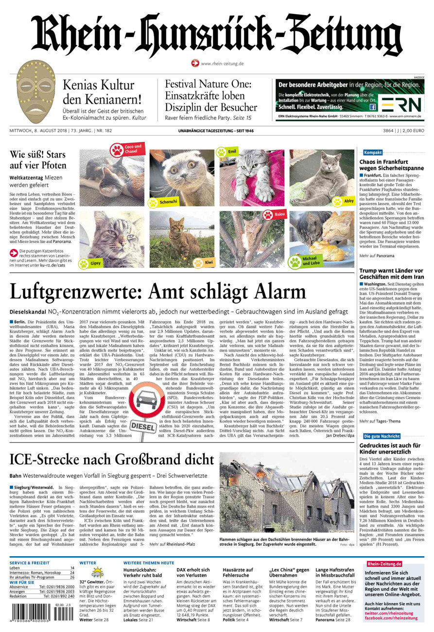 Rhein-Hunsrück-Zeitung vom Mittwoch, 08.08.2018