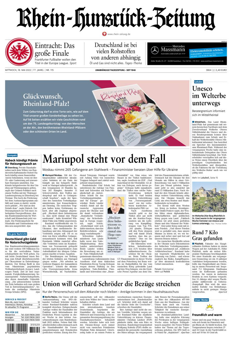 Rhein-Hunsrück-Zeitung vom Mittwoch, 18.05.2022