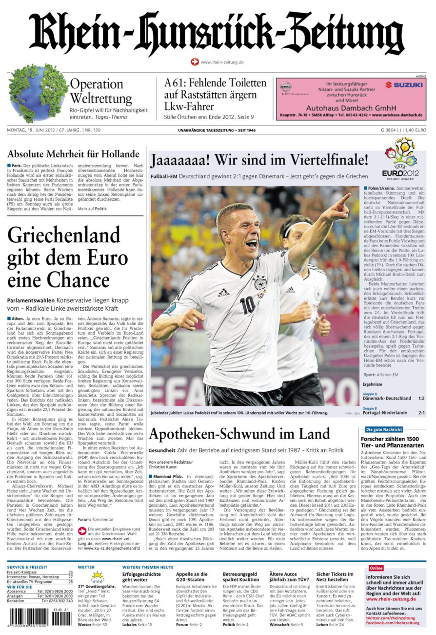 Rhein-Hunsrück-Zeitung vom Montag, 18.06.2012