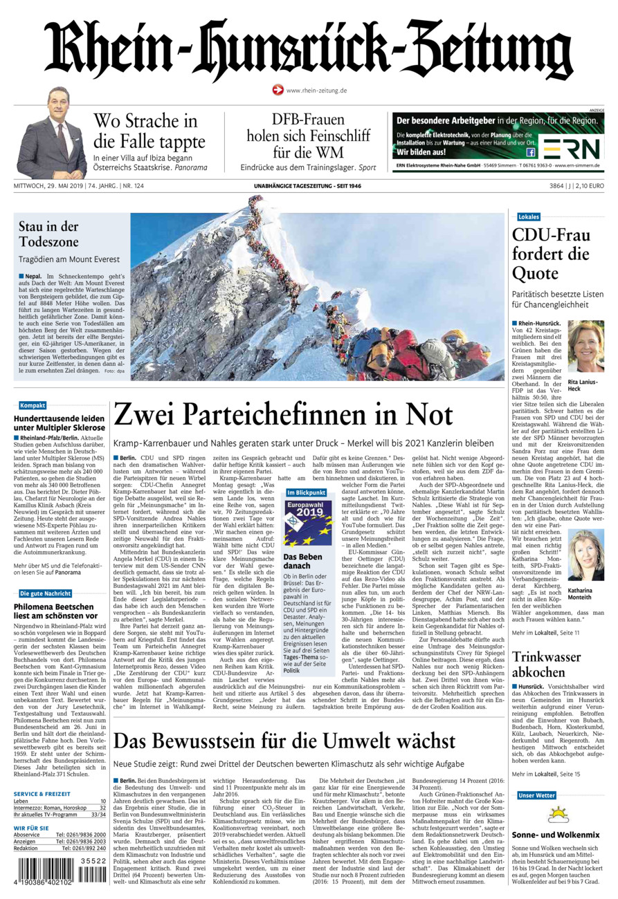 Rhein-Hunsrück-Zeitung vom Mittwoch, 29.05.2019