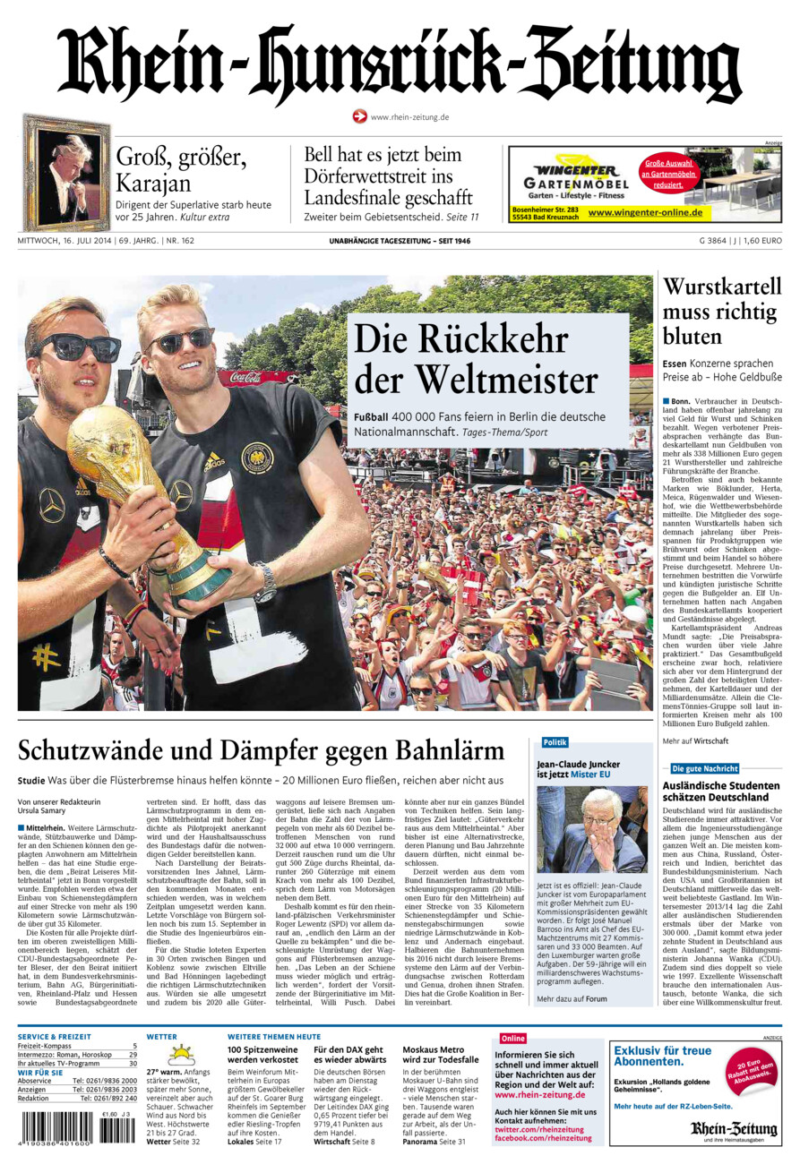 Rhein-Hunsrück-Zeitung vom Mittwoch, 16.07.2014