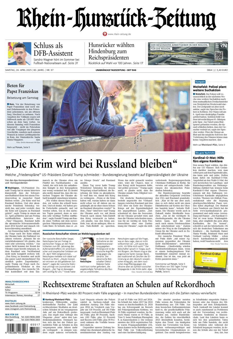 Rhein-Hunsrück-Zeitung vom Samstag, 26.04.2025
