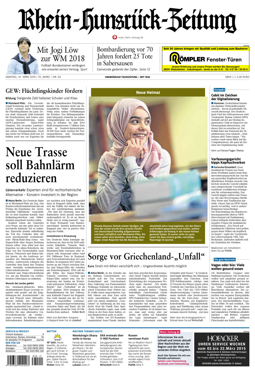 Rhein-Hunsrück-Zeitung vom Samstag, 14.03.2015