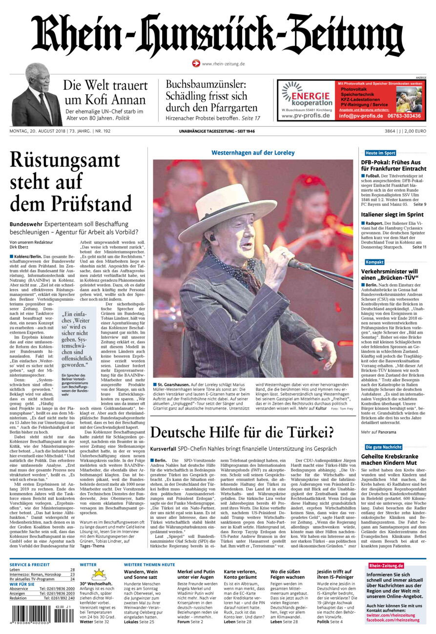 Rhein-Hunsrück-Zeitung vom Montag, 20.08.2018