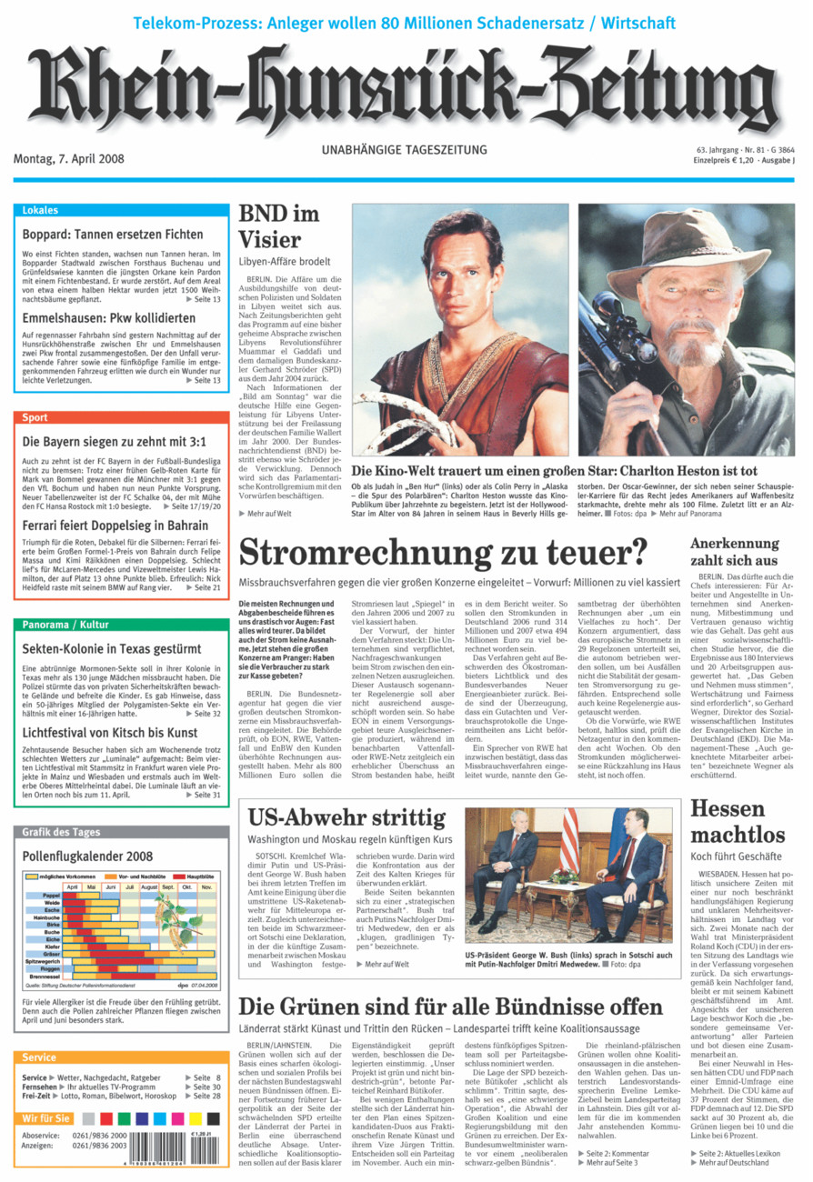 Rhein-Hunsrück-Zeitung vom Montag, 07.04.2008