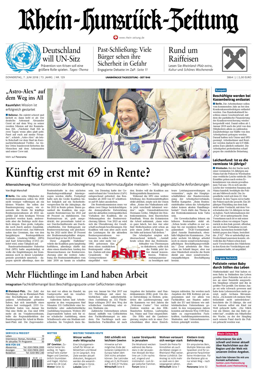 Rhein-Hunsrück-Zeitung vom Donnerstag, 07.06.2018