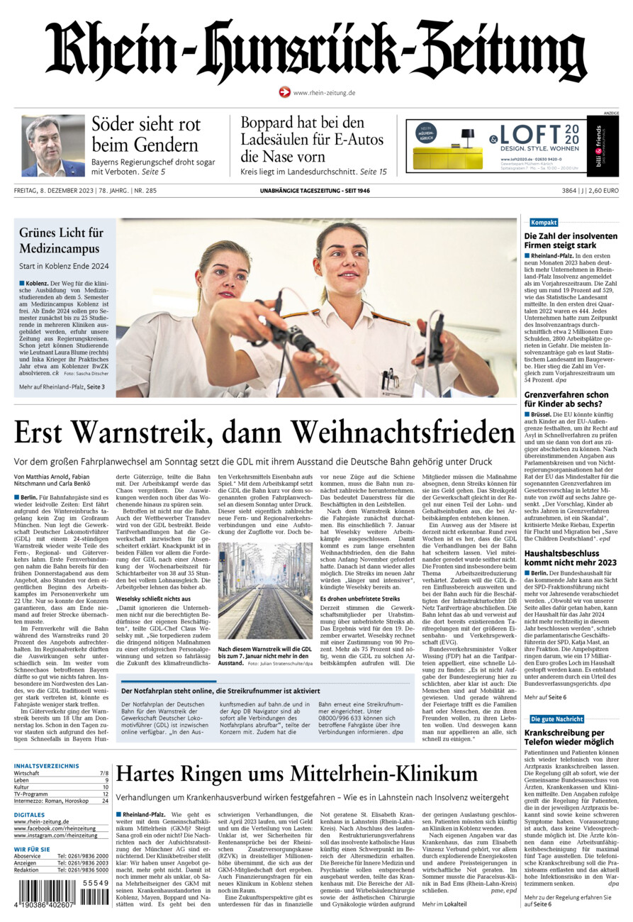 Rhein-Hunsrück-Zeitung vom Freitag, 08.12.2023