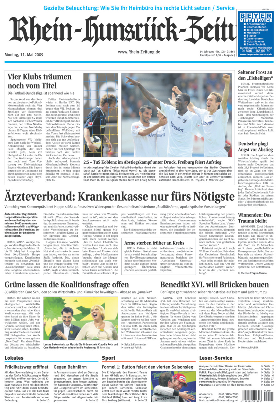 Rhein-Hunsrück-Zeitung vom Montag, 11.05.2009