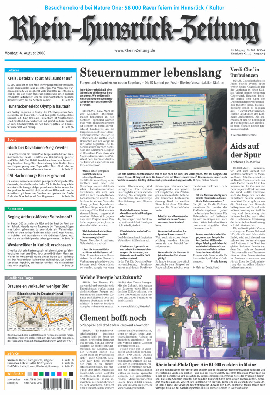 Rhein-Hunsrück-Zeitung vom Montag, 04.08.2008