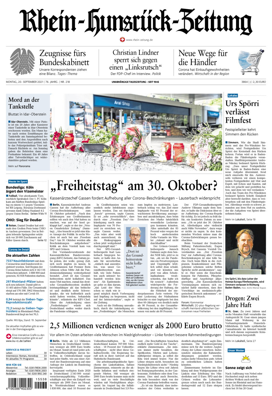 Rhein-Hunsrück-Zeitung vom Montag, 20.09.2021