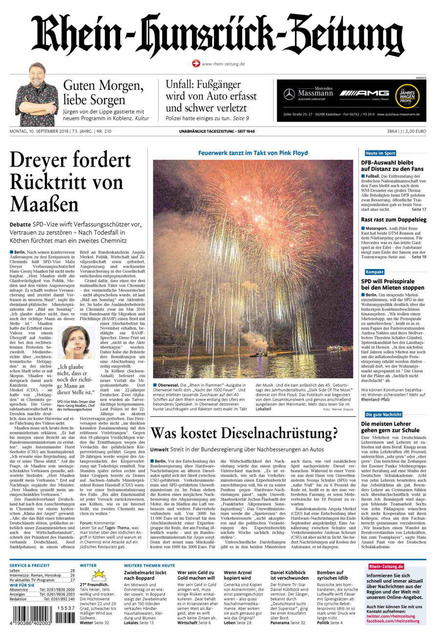 Rhein-Hunsrück-Zeitung vom Montag, 10.09.2018