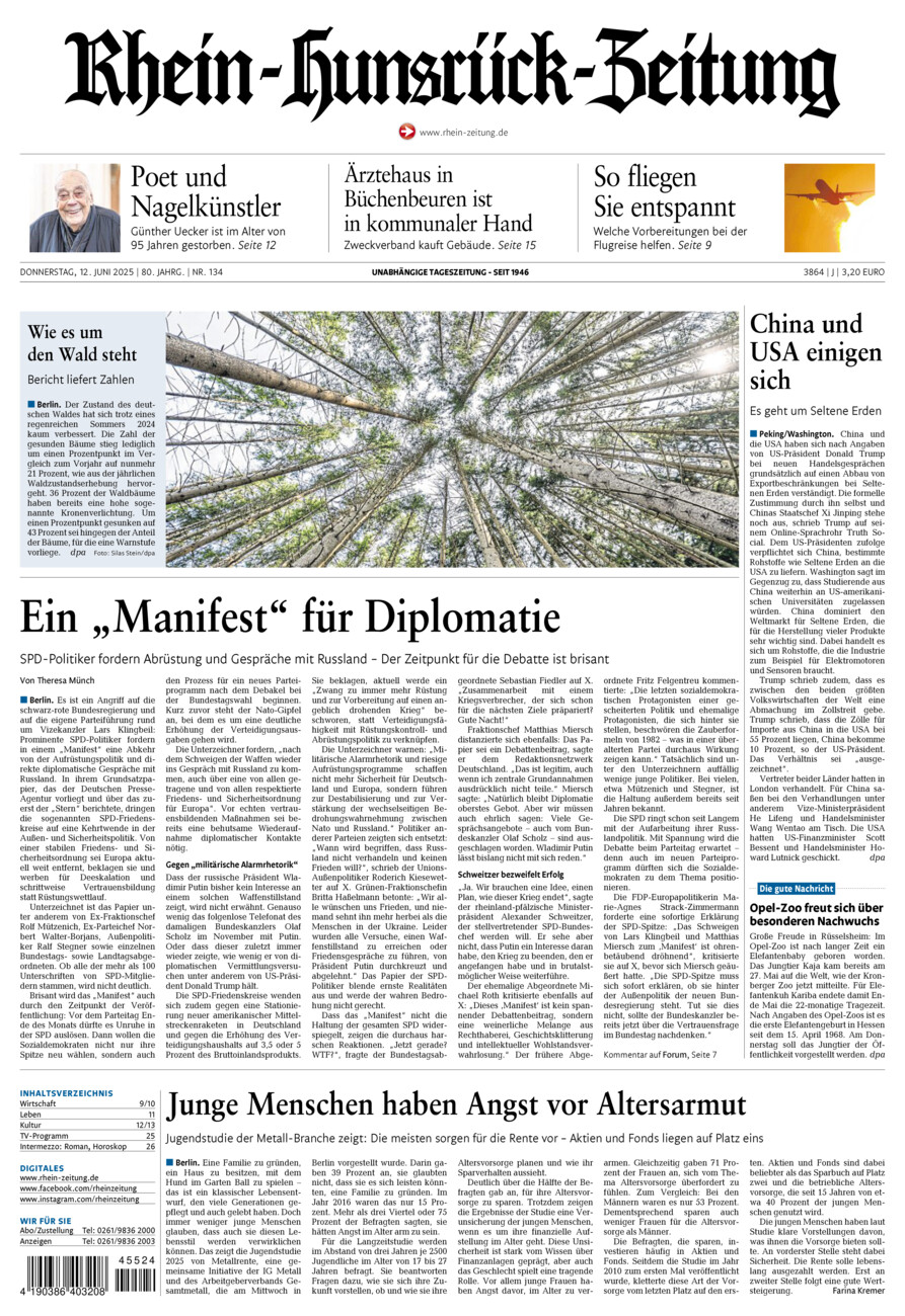 Rhein-Hunsrück-Zeitung vom Donnerstag, 12.06.2025