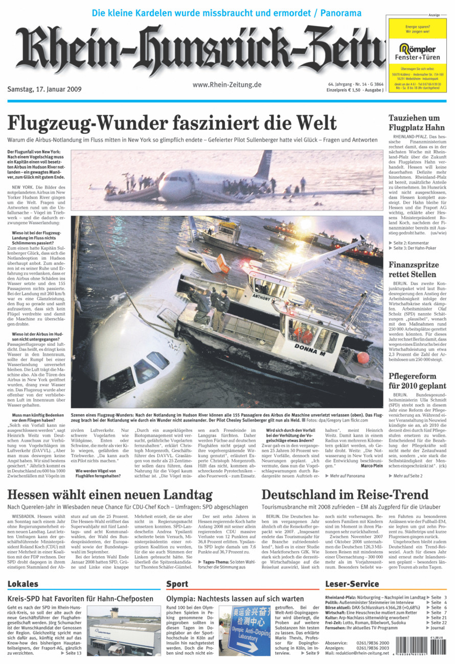 Rhein-Hunsrück-Zeitung vom Samstag, 17.01.2009