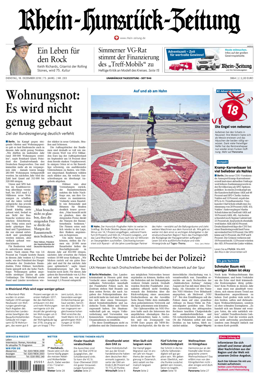Rhein-Hunsrück-Zeitung vom Dienstag, 18.12.2018