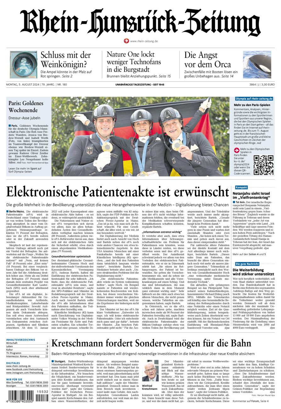 Rhein-Hunsrück-Zeitung vom Montag, 05.08.2024