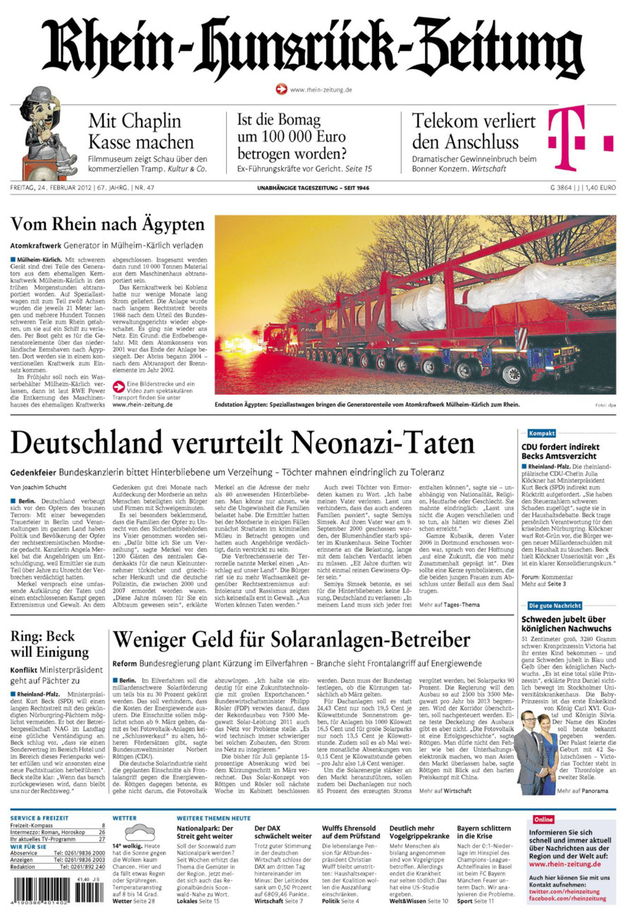 Rhein-Hunsrück-Zeitung vom Freitag, 24.02.2012