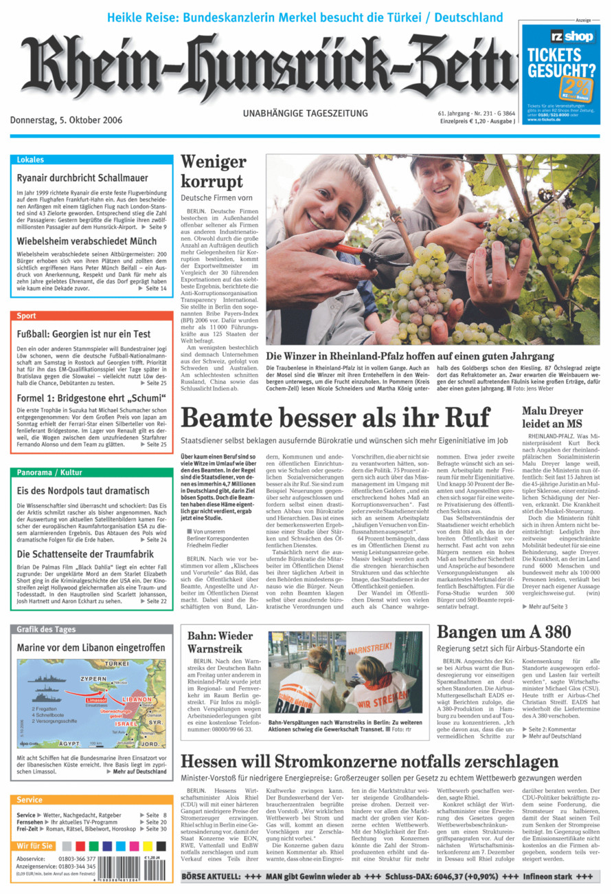Rhein-Hunsrück-Zeitung vom Donnerstag, 05.10.2006