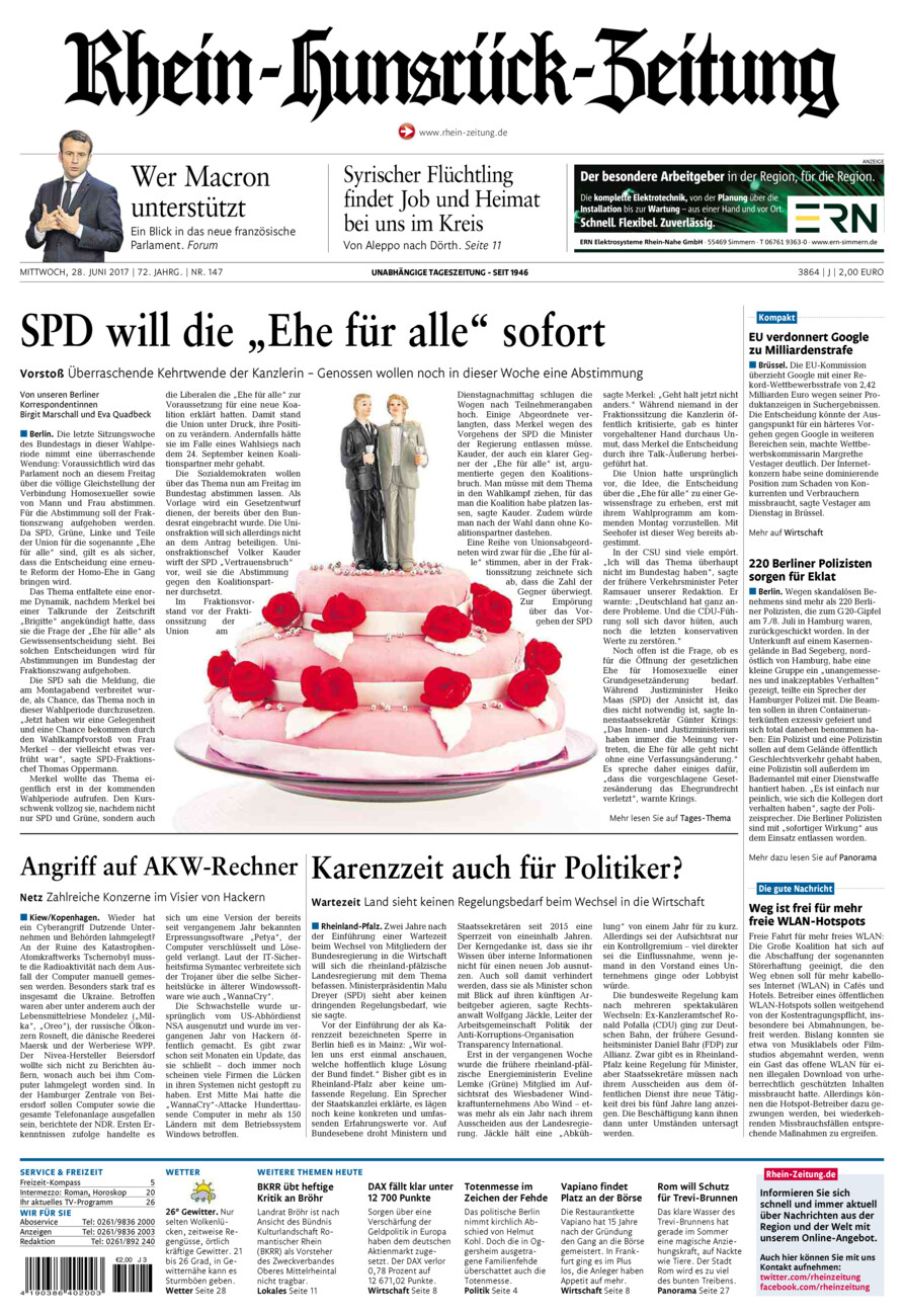 Rhein-Hunsrück-Zeitung vom Mittwoch, 28.06.2017