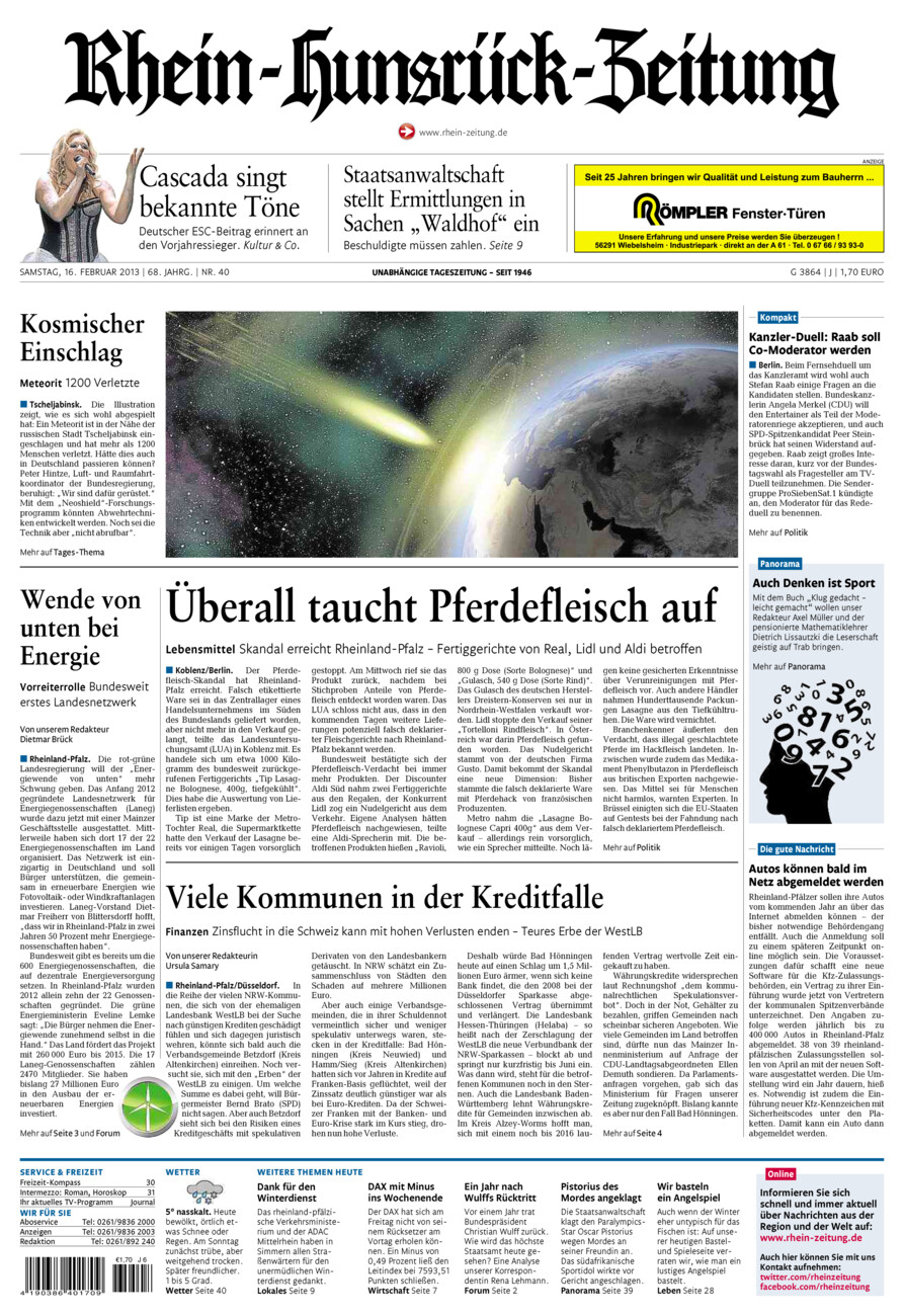 Rhein-Hunsrück-Zeitung vom Samstag, 16.02.2013