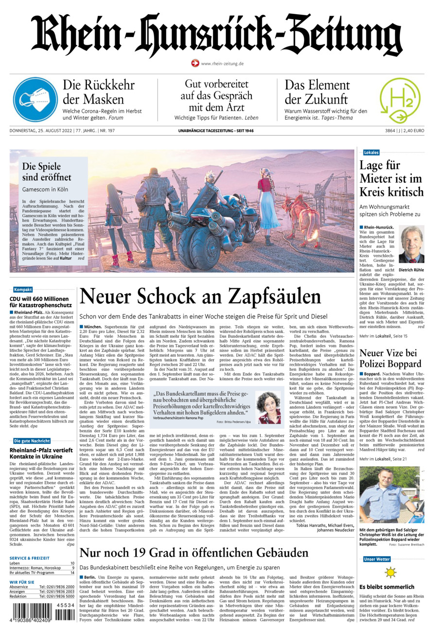 Rhein-Hunsrück-Zeitung vom Donnerstag, 25.08.2022