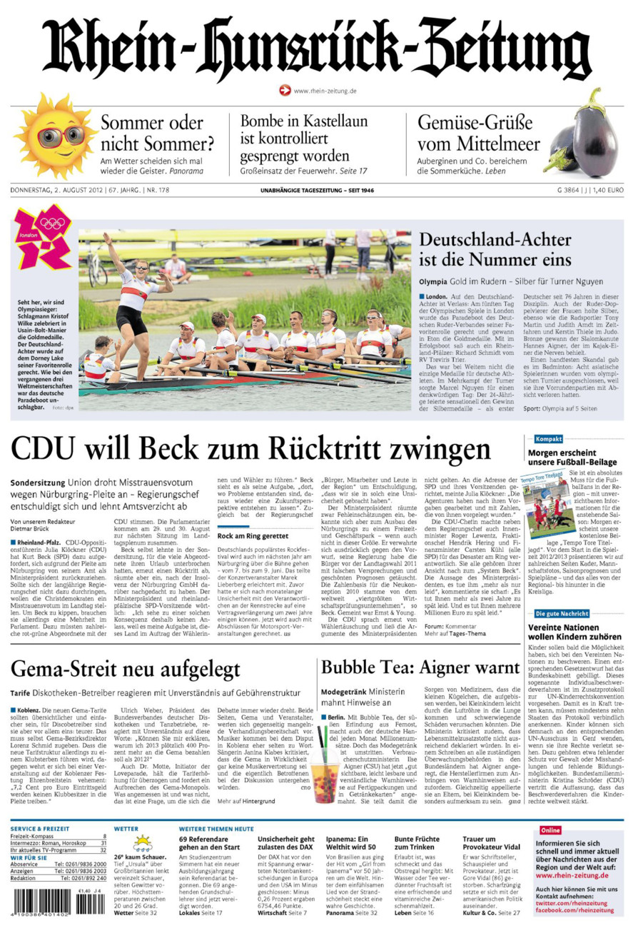 Rhein-Hunsrück-Zeitung vom Donnerstag, 02.08.2012