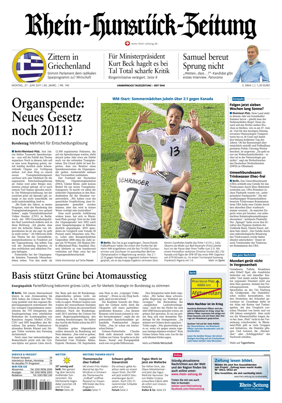 Rhein-Hunsrück-Zeitung vom Montag, 27.06.2011
