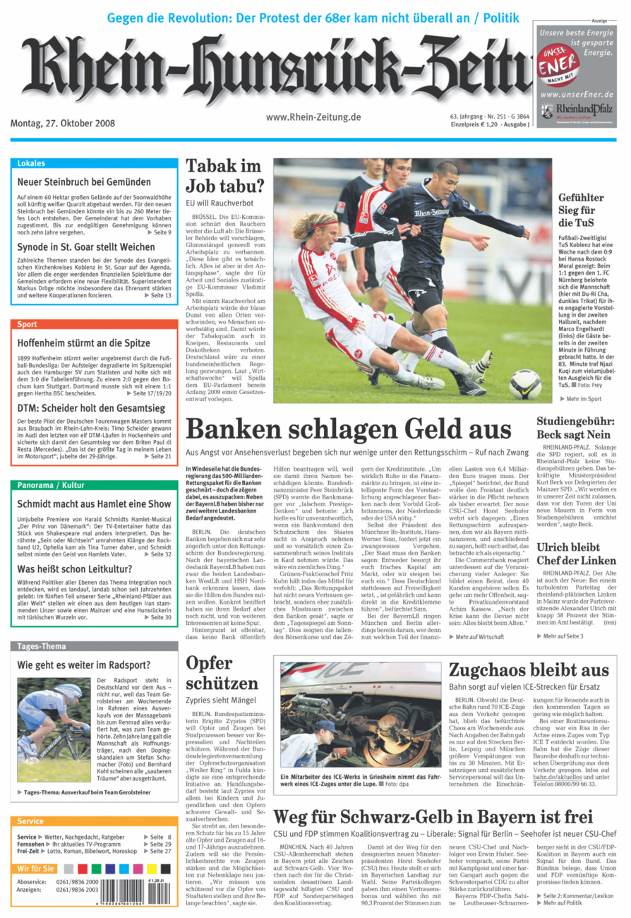Rhein-Hunsrück-Zeitung vom Montag, 27.10.2008