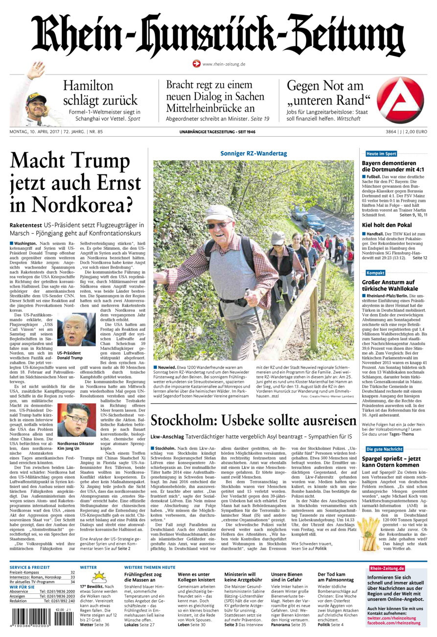 Rhein-Hunsrück-Zeitung vom Montag, 10.04.2017