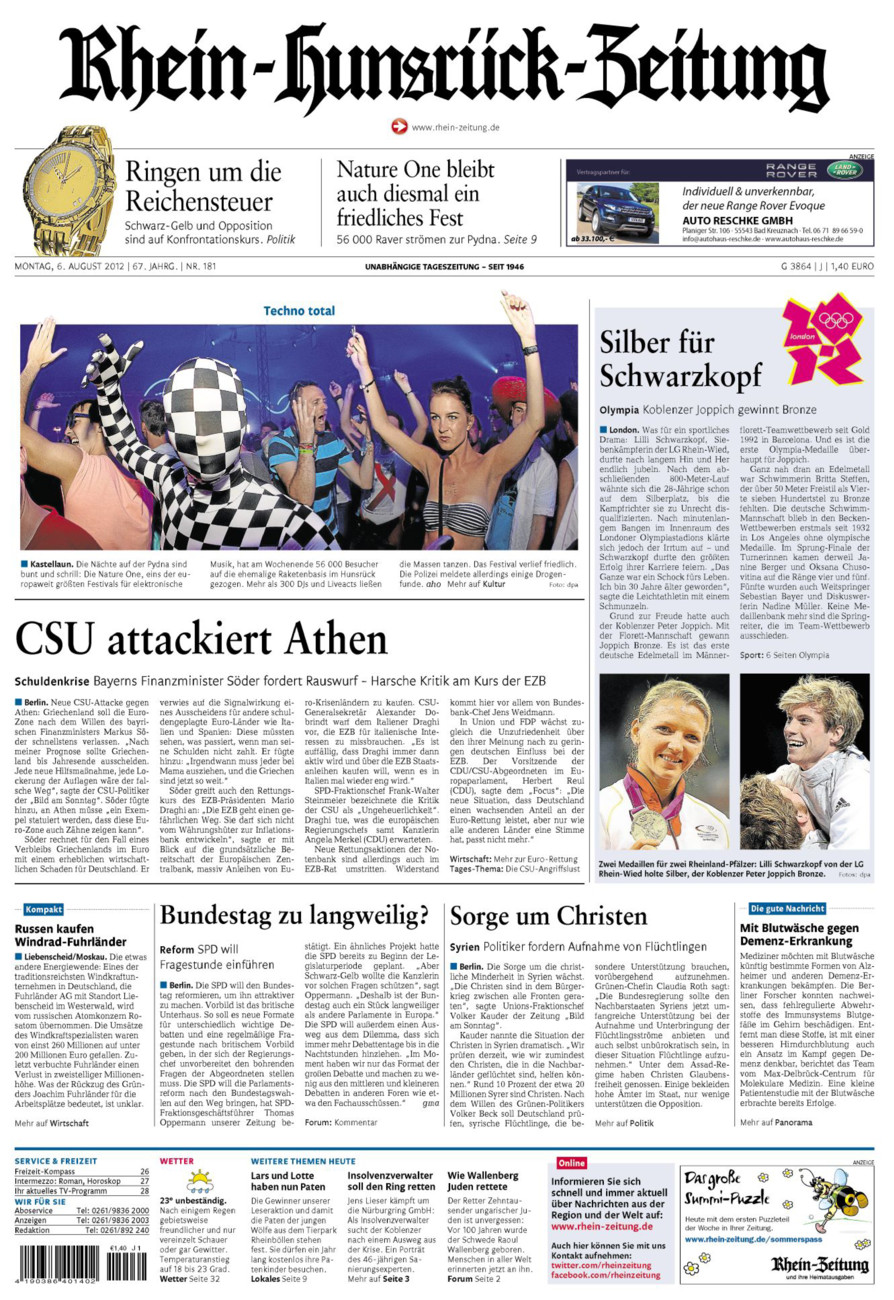 Rhein-Hunsrück-Zeitung vom Montag, 06.08.2012