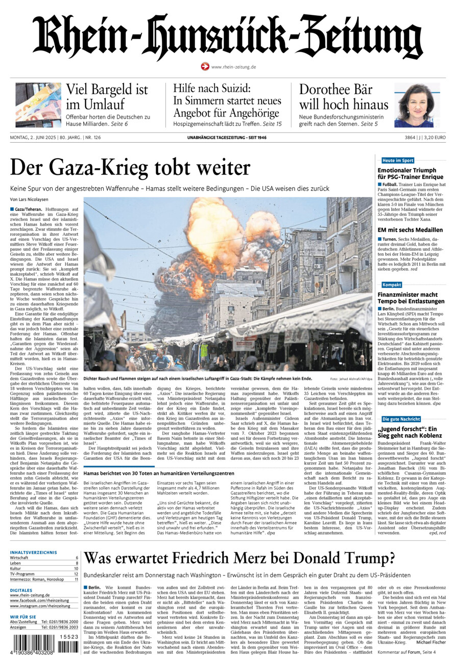 Rhein-Hunsrück-Zeitung vom Montag, 02.06.2025