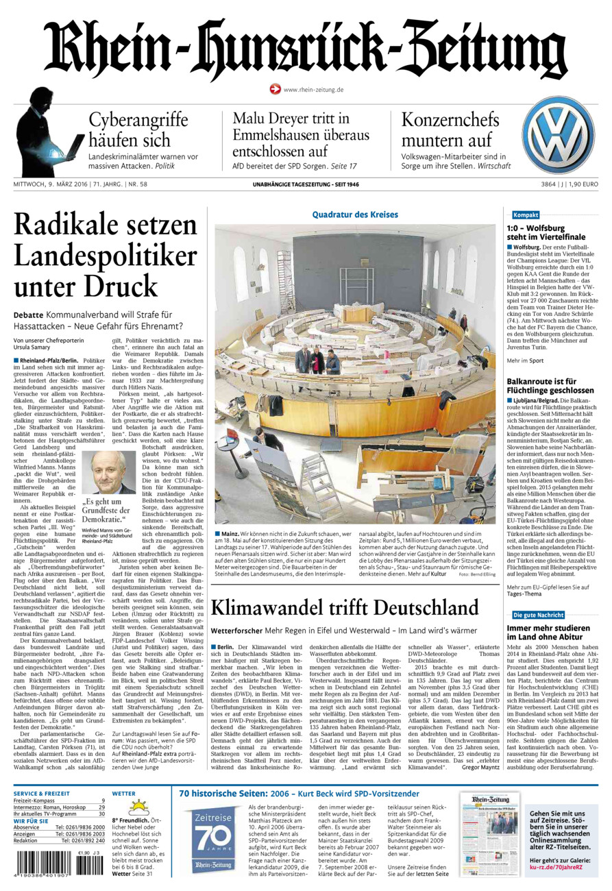 Rhein-Hunsrück-Zeitung vom Mittwoch, 09.03.2016