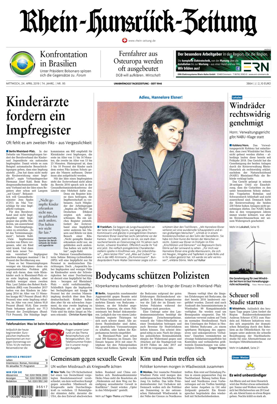 Rhein-Hunsrück-Zeitung vom Mittwoch, 24.04.2019